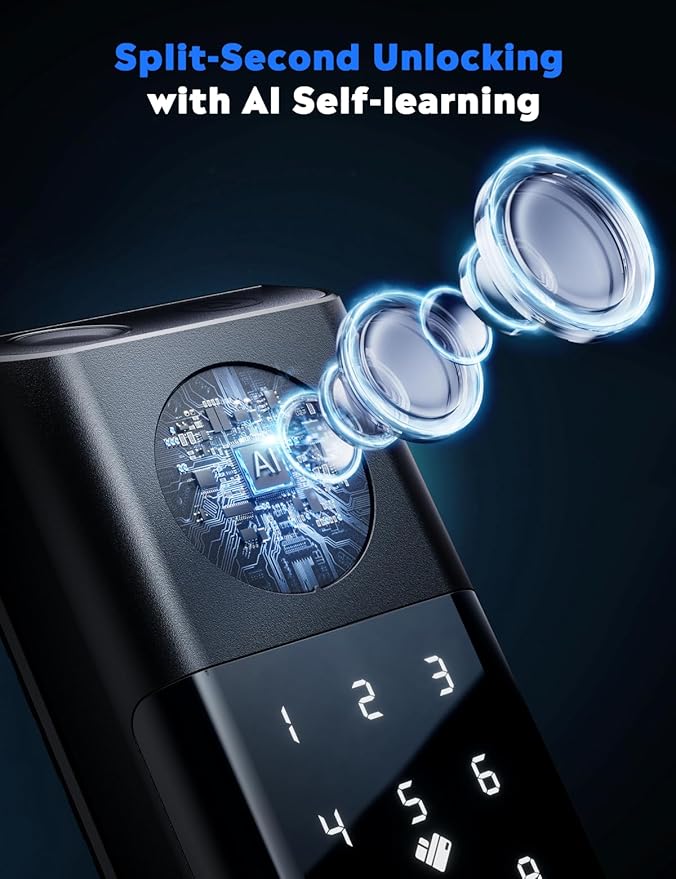 CAMCAMP Smart Lock with Camera & Doorbell, Built-in WiFi Camera Deadbolt Lock for Front Door, Keyless Entry Door Lock with Handle, Fingerprint, Keypad Code, App Control, Auto Lock