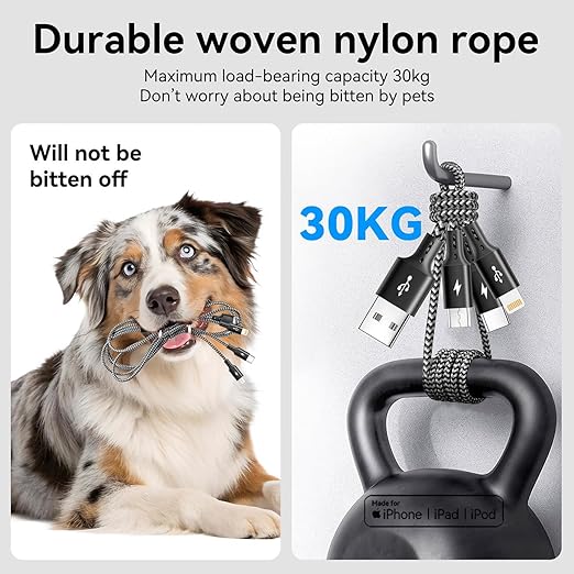 3 in 1 Multiple Charging Cable(2Pack 4Ft), Braided Multi Charger Cord Fast Charging Cable Universal USB Cable with Type C/Micro USB Port for Cell Phones, iPhone 16 15 14 13 Series (3, Black, 4Ft)