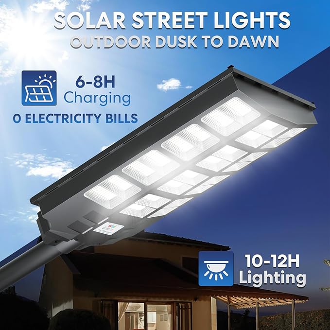 8000W Solar Street Light, Dusk to Dawn Solar Lights Outdoor with Motion Sensor and Remote Control for Yard Parking Lot, Garage, Street