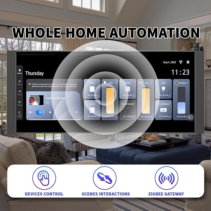 Smart Home Control Panel,12'' Dimmer and Background Music Player,Smart Life Tuya App Control Timer Switch for Smart Appliances,Support Video Doorbell Two-Way Intercom