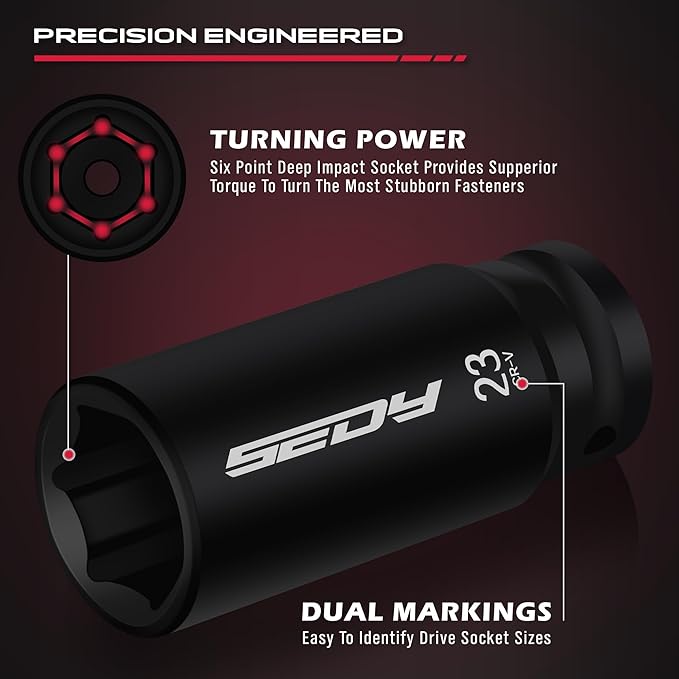 29-Piece 1/2" Drive Impact Socket Set, SAE (3/8 to 1 inch) and Metric (10-24mm) Sizes with Extension Bars Standard Deep Socket Set CR-V Material High Durability Impact Wrench