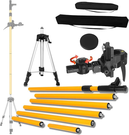 13.77-foot/4.2-meter multifunctional laser level pole with 3.93-foot/1.2-meter tripod and 1/4 or 5/8 threaded interface with swivel gimbal