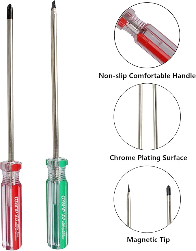 4PCS Magnetic Screwdriver Set, 5mm Magnetic Phillips & Slotted Bits Screwdriver Set, with 6 Inch Steel Shaft and Comfortable Handle for DIY Repairing, Red/Green