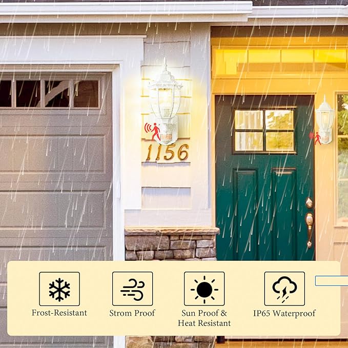 Porch Lights Outdoor Motion Sensor Wall Sconce Anti-Rust Aluminum, Exterior Outdoor Wall Lights Dusk to Dawn Porch Light Fixture Wall Mount for House Outside Patio White