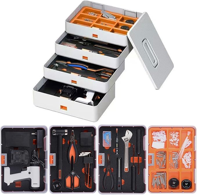 Tool Set for Home with 24V Power Cordless Drill Hand Repair Tool Box Set,589 Piece 4 Floors Chest with Drawers, power combo kits Gifts for New Homeowners Suitable for Work,Home,Diy