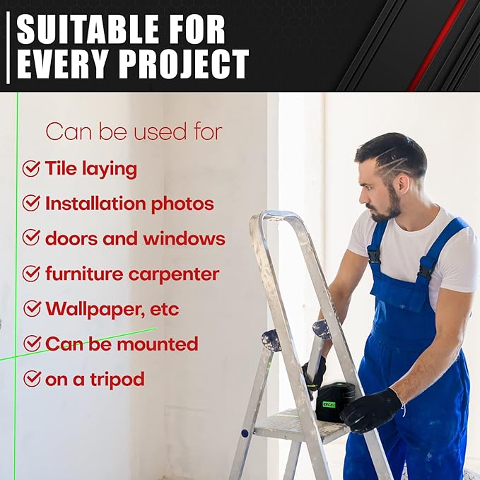 Laser Level,100ft/30m Self-Leveling Laser Level,Green Cross Line Laser,Vertical and horizontal lines,3 Brightness Adjustment,Rotates 360 Degrees,Includes a Carrying Pouch and Battery IP54 Waterproof