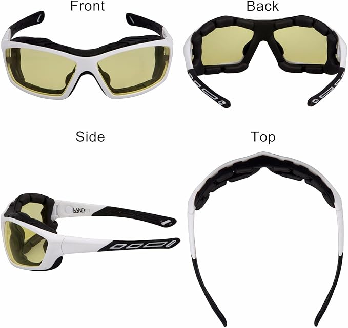 WYND Blocker Motorcycle Riding Glasses Extreme Sports Wrap Sunglasses (White/Yellow)