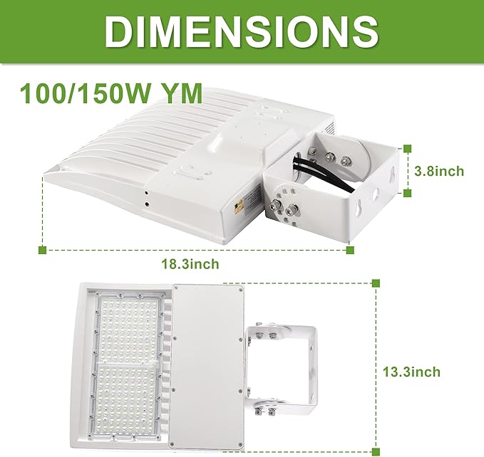 150W LED Shoebox Pole Light - White 5000K, 21000LM, Surge Protection, Outdoor Parking Lot & Street Lighting, Replaces 450W MH/HPS, 100-277V, Trunnion/Yoke Mount, DLC & UL Certified