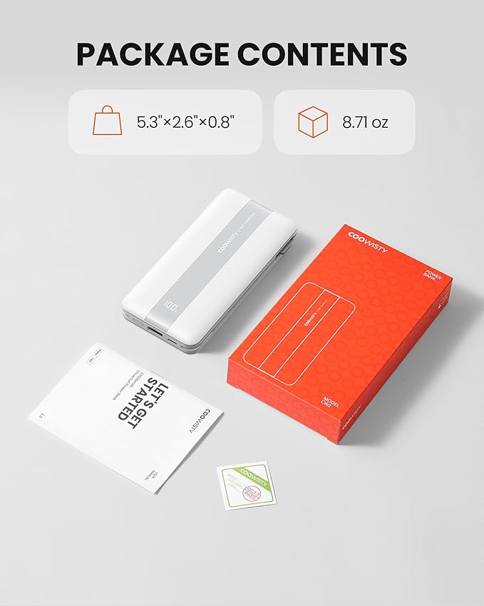 Fast Charging Power Bank with AC Wall Plug, USB C Portable Charger 10500mAh 22.5W with Built in Cables, 4 Outputs 3 Inputs LED Display External Battery Pack Compatible with iPhone/Android (White)