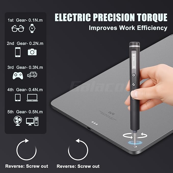 3.7V Mini Precision Screwdriver set, 49 IN 1 Magnetic Storage Mini Electric Screwdriver Cordless Set with LED Display 5 Torque Settings Repair Tool Kit for Electronics Phone Laptop Watch (Grey)