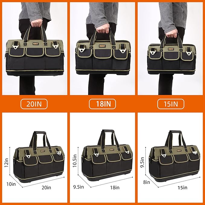 22 Inch Wide Mouth Tool Bag With Water Proof Molded Base Tool Storage Bag Multi-Functional Large Capacity Wearproof, Waterproof Tool Tote Bag (Green 22 Inch)