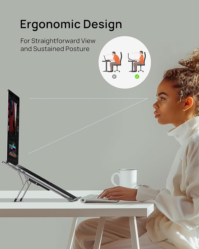 SODI [Innovative Compact] Foldable Laptop Stand for Desk, Lightweight Portable Laptop Stand for Business Trip, Library, Cafe, 6 Level Height Ergonomic Aluminum Computer Stand for MacBook 10-16"