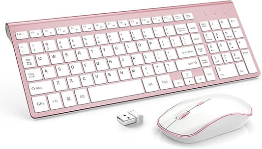 J JOYACCESS Wireless Keyboard Mouse Combo,Typewriter Keyboard Wireless, Portable Pink Wireless Keyboard for Computer/Laptop/Windows/Mac