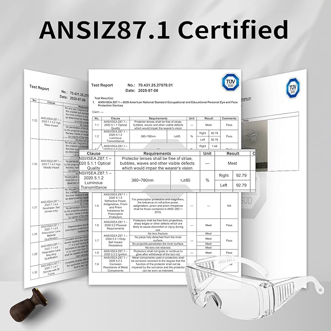 Safety Glasses Over Eyeglasses with Anti-Fog and Scratch Resistant ANSI Z87 Safety Goggles Over Glasses