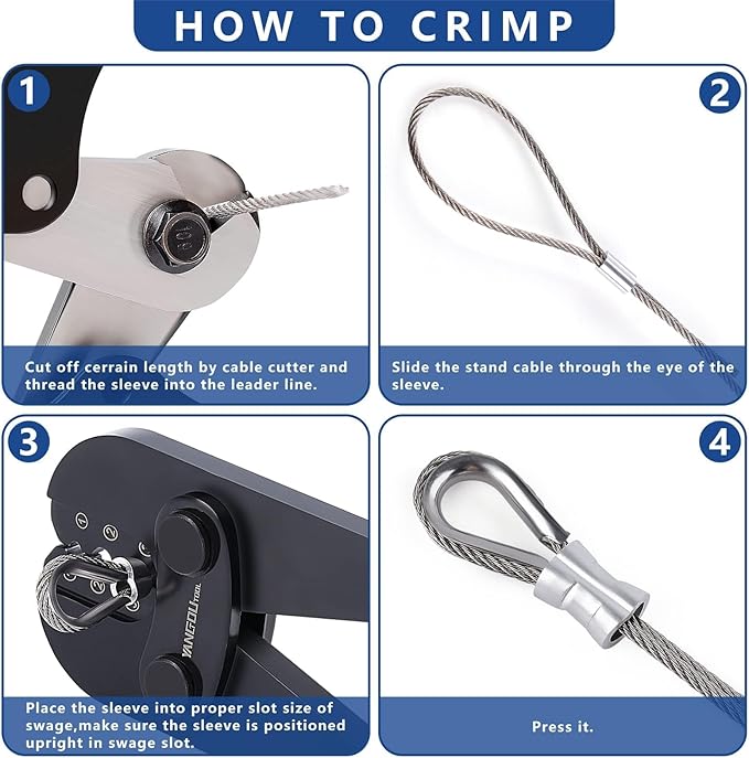 Yangoutool Wire Rope Crimping and Cutting Kit: Suitable for 1/16inch (1.59mm) to 1/8inch (3.18mm) Steel Cable Swaging, Includes 100pcs 1/8inch Aluminum Double Barrel Sleeves and 50pcs M3 Loop Thimbles