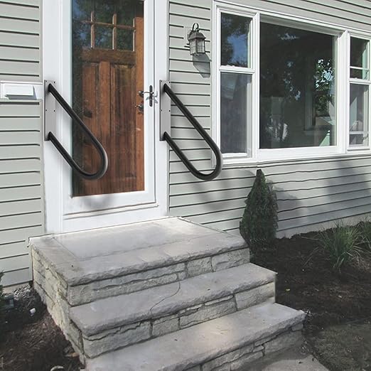 2 Pack U-Shaped Stair Handrails for 1-2 Steps, 18" Black Stair Railings for Indoor or Outdoor, Wall Mounted Hand Railings for Porch Garage, Safety Grab Bar for Stairs