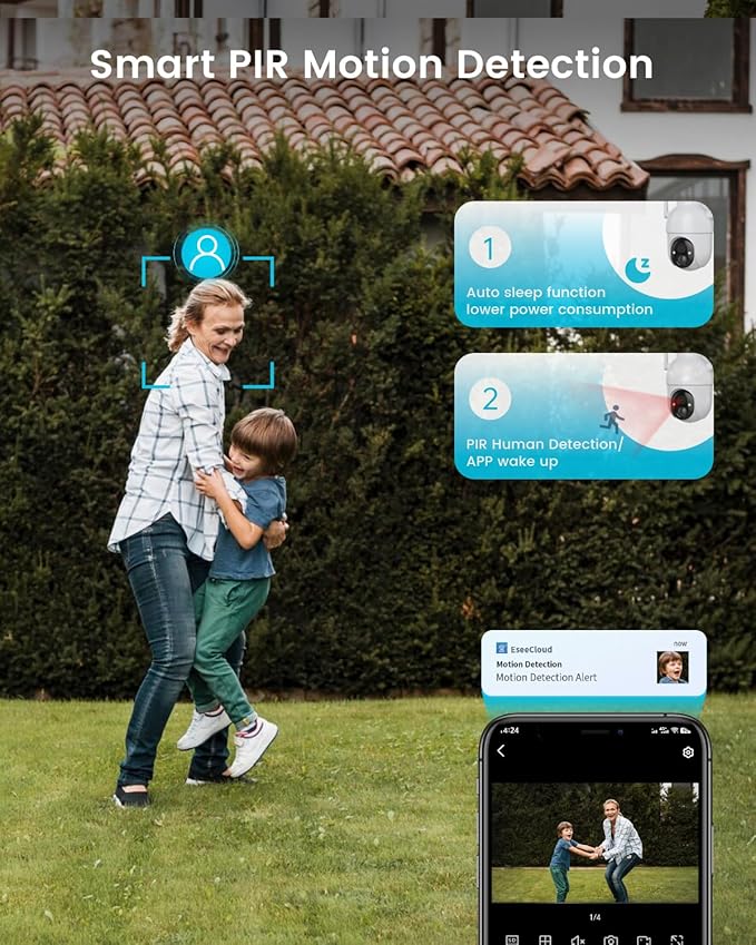 Security Cameras Outdoor Wireless,4 Cam-Kit,No Subscription,360° Pan & Tilt Home Security Cameras System,2K Color Night Vision