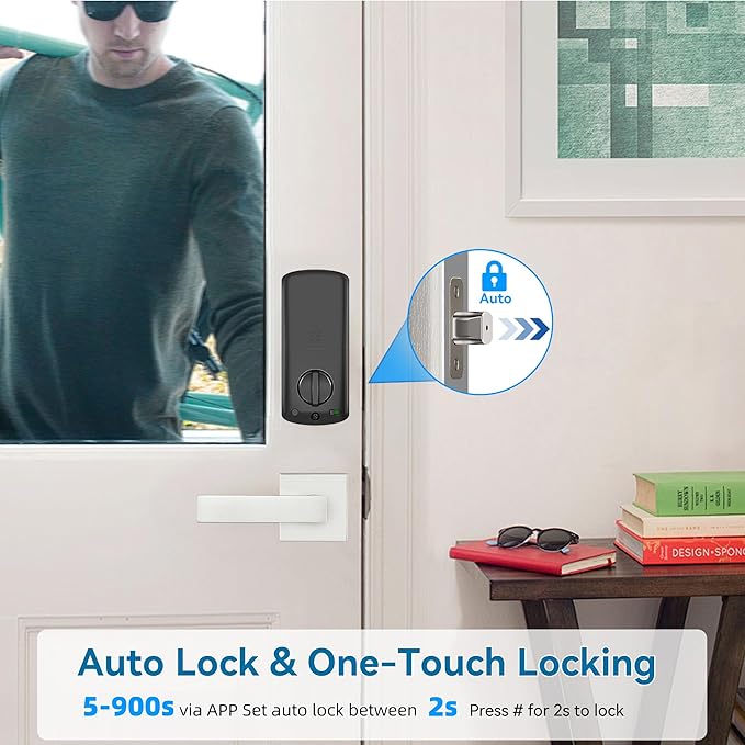 Keyless Entry Door Deadbolt with Handle Set, BEBASIA Fingerprint APP Smart Door Lock, Digital Keypad Bluetooth Deadbolt Lockset with Auto Lock Code Fob Satin Nickel