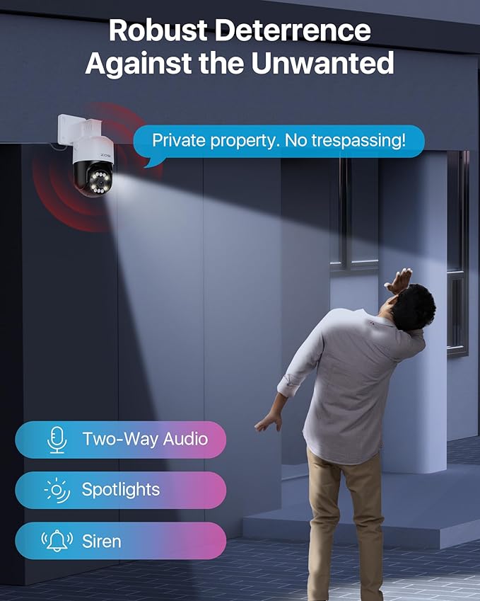 ZOSI 2 x C296 5MP 3K PoE PT Add-on Camera Outdoor with AI Face Human Vehicle Detection, Siren Alarm, Starlight Night Vision, Auto Track, 2-Way Talk, SD Card Storage, Only Compatible PoE NVR