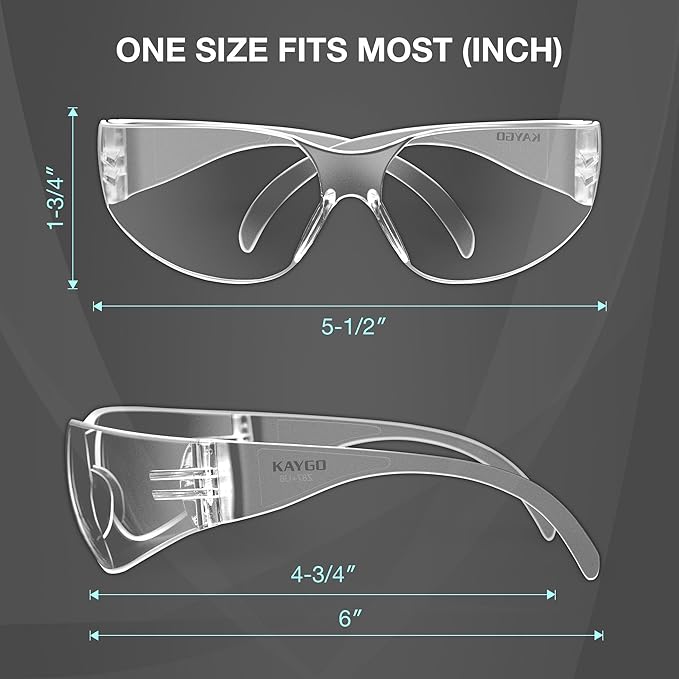 KAYGO Clear Safety Glasses for Men and Women, Bulk of 24 Protective Eyewear, Polycarbonate ANSI Z87.1 Impact Resistant Eye Protection for Work, Lab, Construction