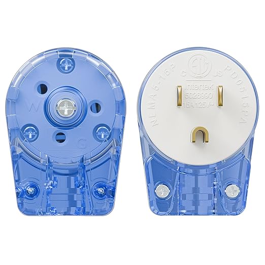 Transparent Blue ETL Verified Nema 5-15P 90 Degree Right Angle Plug - 3-Prong Household 15A 125V AC Plug