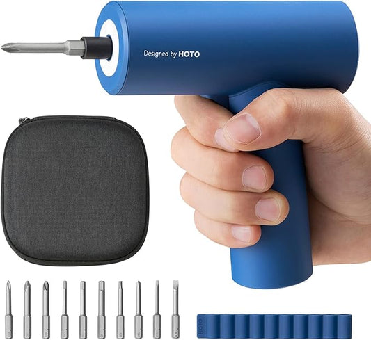 HOTO Electric Screwdriver with Storage Bag, 3.6 V Screwdriver Set Rechargeable USB-C, 5 N.m Torque, 2000mAh Battery, LED Light & 10 Pcs Bits for Furniture/Electrical Repairs, Night Blue