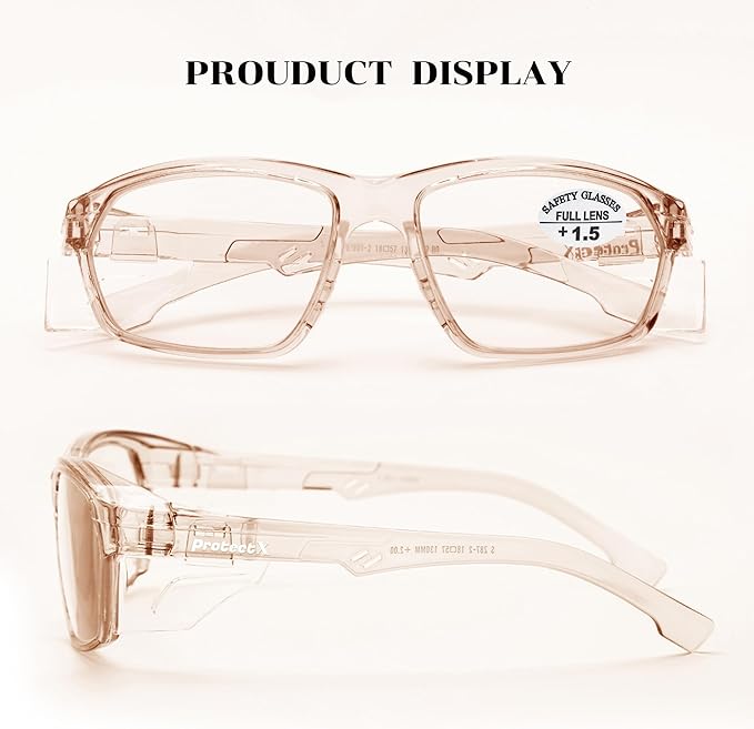 ProtectX Stylish Anti-Fog & Scratch-Resistant Safety Glasses With Readers, UV Protection Goggles, Anti-Impact Lightweight Glasses for Men＆Women Cold Brew Cold 1.5-2 Pack