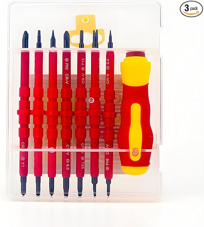 Insulated Screwdriver Set for Electricians – Ergonomic Handle, Magnetized Tips, Durable for Electrical Work, Receptacle & Outlet Screwdriver, Multi-Tool (8 in1)