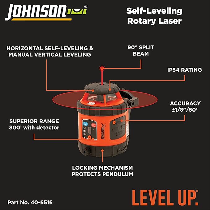 Johnson Level & Tool 40-6516 Self-Leveling Rotary Laser Kit, 15.86" x 6.85", Red, 1 Kit