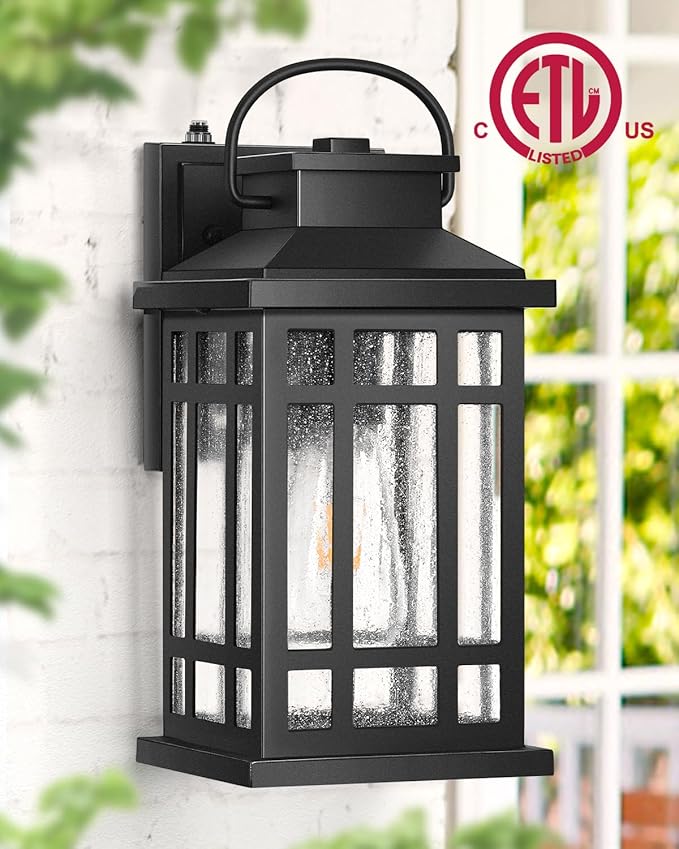 Porch Lights Outdoor, 2 Packs Dawn to Dusk Outside Light Fixture, Aluminum Patio Light Fixture with Bubble Glass, Outdoor Sconce Lights for Garden, Exterior Wall Lantern Wall Mount for Garage