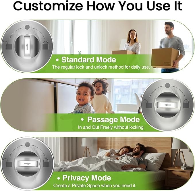 GHome Smart Fingerprint Door Lock, 3 in 1 Smart Fingerprint Door Knob with App Control & Key, Auto Lock, Biometric Door Knobs with Lock for Bedroom, Garage, Home & Office
