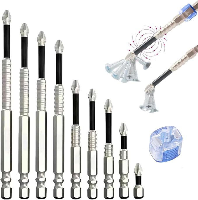 High Magnetic Screwdriver Drill Bit Set - With Magnetizer K5 Impact Resistant Non Slip Bit, Universal Anti-Slip Magnetic Electric Screwdriver Set, 25 50 65 70 75 90 100 120 150mm (9Pcs)