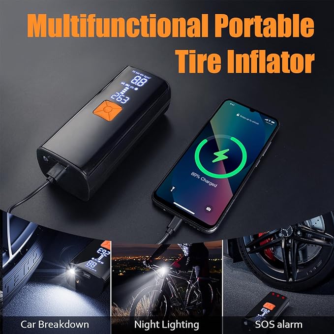 Tire Inflator Portable Air Compressor,Tire Inflators Portable Cordless Air Pump with Gauge for Car tires 20000mAh and 150PSI Digital LCD for Car,Motorcycle,Bike Tires and Balls