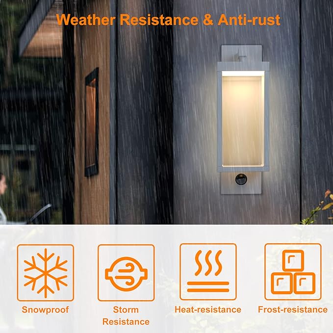 Lustrlach 2 Pack White Outdoor Wall Lights with Motion Sensor,15in LED Exterior Modern Porch Light Fixture IP54 Waterproof Wall Mount Lamp Wired for Outside Garden Front Door Patio