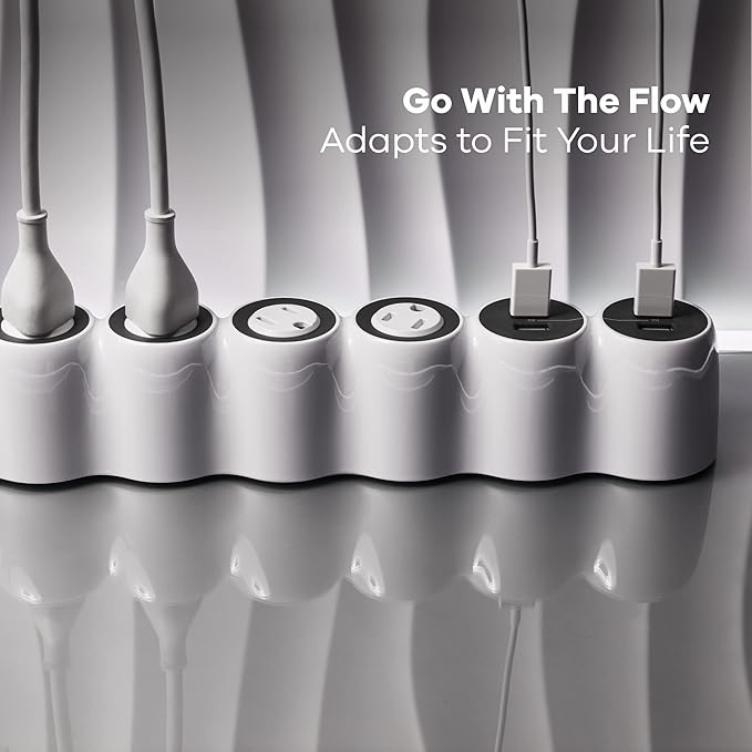 360 Electrical PowerCurve Power Strip, Braided Extension Cord with 4 Rotating Outlets and 4 USB-A Ports, Outlet Extender 5 ft, Surge Protector Power Strip with USB Ports, White