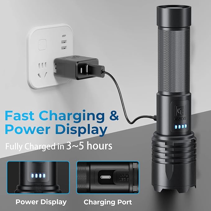 Alicegirl Rechargeable 99000 High Lumens LED Flashlights 2 Pack, Super Bright Flashlight with 3 Modes, IPX6 Waterproof, Powerful Handheld Flash Light for Home Camping Emergency (Black)