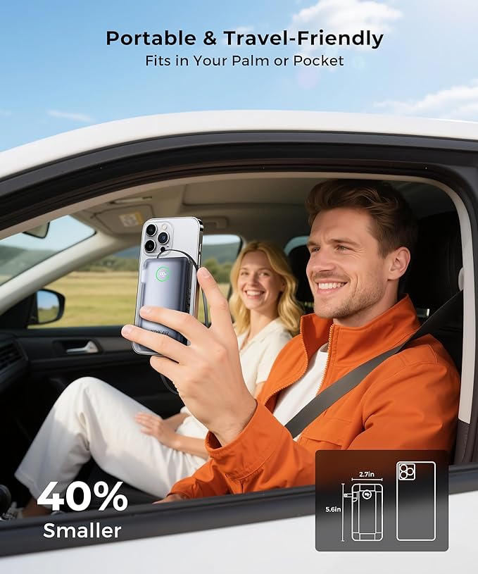 Portable Charger Power Bank - Travel Essentials Battery Pack 35W AC Plug GaN 10000mAh Built in Cable USB C Phone Fast Charging Powerbank Compatible with iPhone 16 15 14 13 iPad MacBook Samsung