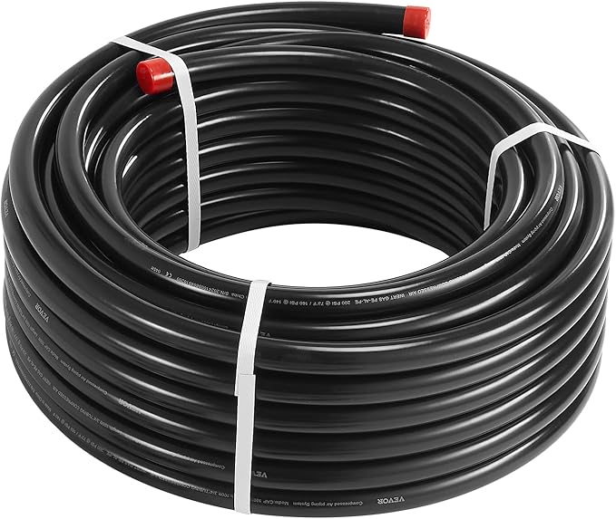 VEVOR Air Compressor Line Kit, 100FT x 3/4", HDPE-Aluminum Compressed Air Piping System, Leak-Proof, Pressure-Resistant & Easy-to-Install, Compressed Air Line Tubing Kit for Garages Workshops, Black