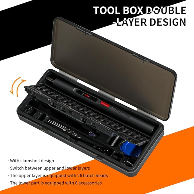 Mini electric screwdriver，Precision Screwdriver Set, With electric drill function, 3 Gears Torque, 3LED light,Magnetic Storage，Overload Protection.