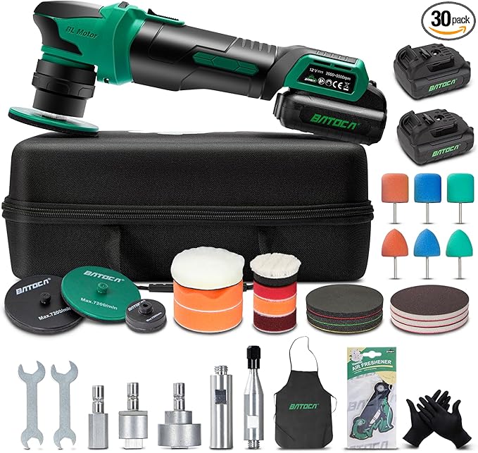 BATOCA S4 Cordless Car Buffer Polisher Rotary Polisher & Dual Action Polisher with 2pcs 12V 2.5Ah Batteries 1&3inch Mini Car Detailing Polishing Kit, 4 Speeds Brushless Polisher for Car Detailing