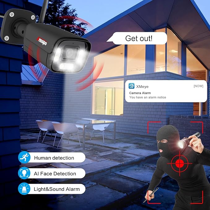 5MP Wireless Security Camera System with 2TB, 8pcs 5MP WiFi Security Cameras for Home Outdoor Indoor with 2-Way Audio/Motion/Face Detection/Colour Night Vision, 8 Channel H.265+ NVR, Metal Housing