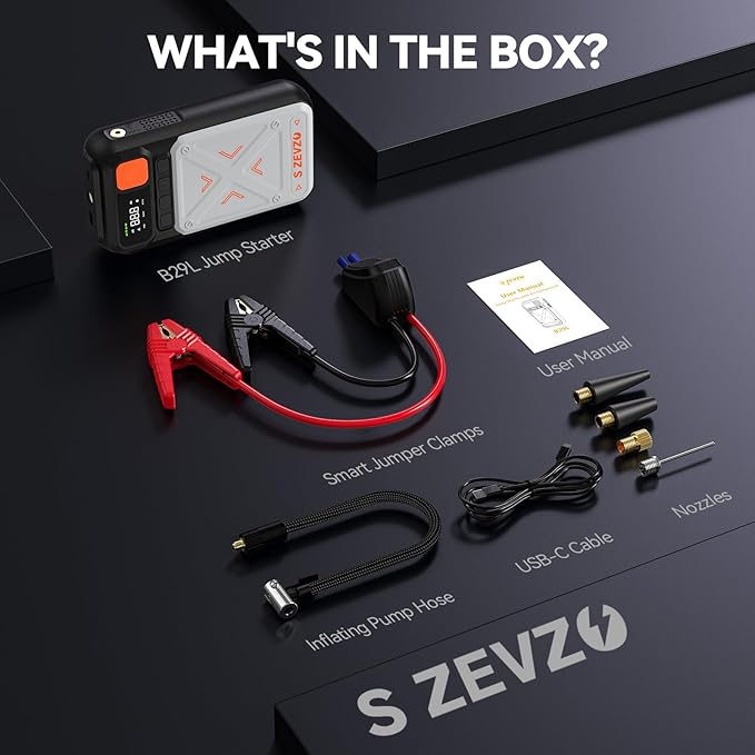 B29L 10 in 1 Car Jump Starter with Air Compressor, 3500A 150PSI Jump Box Battery Pack(8.0 Gas/6.0L Diesel), Portable 12V Jump Box with Cordless Auto-Shutoff Tire Inflator, USB Ports, LCD Display