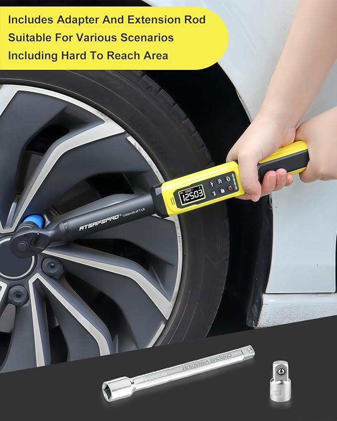 Digital Torque Wrench 3/8" Drive, 1.5-99.5 FT.Lb - 5 Units with Color Screen, Vibration/Buzzer/LED, 5" Extension & 3/8 to 1/2 Adapter, 3/8 Torque Wrench ±2% Accuracy for Car, Motorcycle, Bike Repair