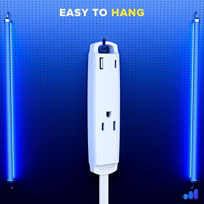 Maximm 360° Rotating Flat Plug Extension Cord 3-Outlet with USB-C and USB-A Ports 10FT, 3-Prong Flat Wire 16AWG, UL Certified (White)