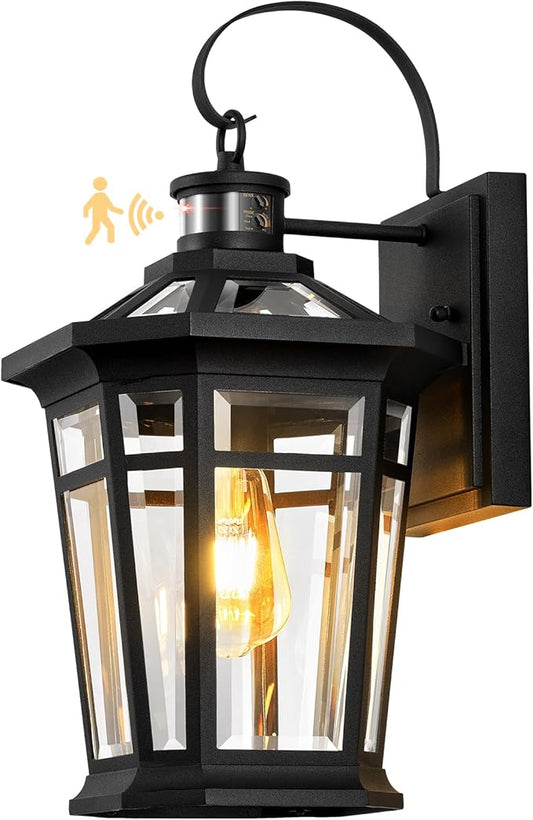 VIANIS Motion Sensor Outdoor Light fixtures Wall Mount, Large Anti-Rust Aluminum Outdoor Lantern, Black Waterproof Outside Wall Sconce for House, Modern Dusk to Dawn Exterior Lighting for Garage