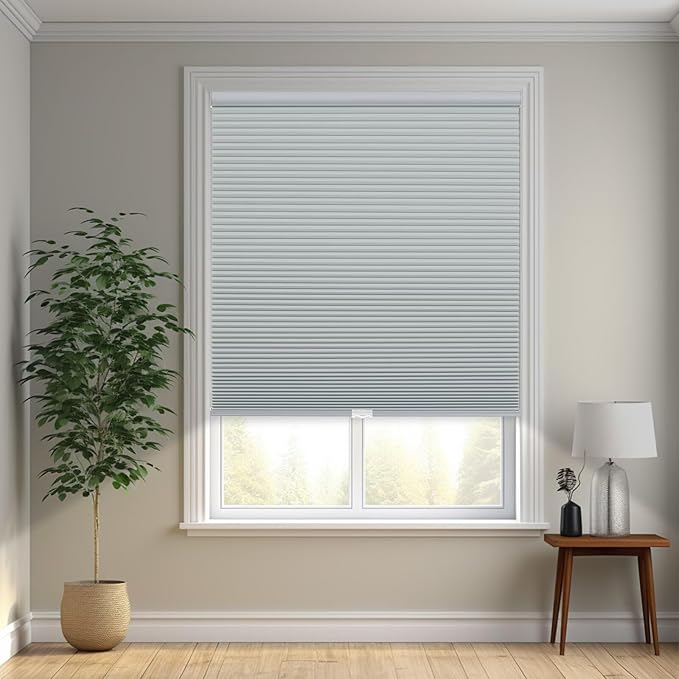 Changshade Cordless Cellular Shades, Blackout Honeycomb Shades for Windows, Pull Down Pleated Blinds, Easy to Install for Indoor Windows and French Doors,24" W x 64" H, Grey