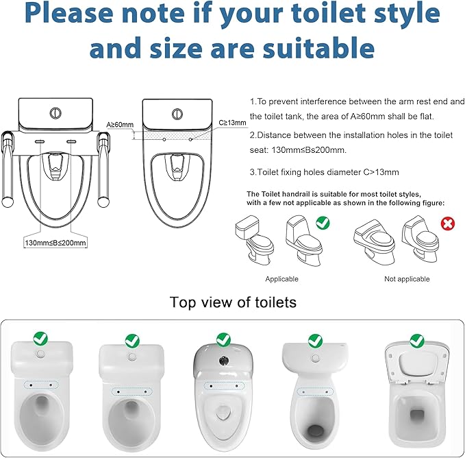 Toilet Safety Rails for Seniors, 480LBS Aluminum Armrest Hand Rail with Foldable Handles, Heavy Duty Toilet Seat Rails for Elderly, Handicap, Pregnant