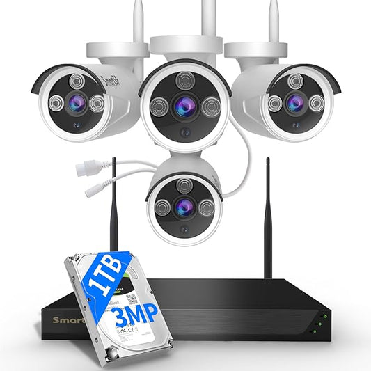 Wireless Security Camera System, 10CH 5MP NVR with 4 3MP Cameras, 1TB HDD, Night Vision, Motion Detection, Indoor/Outdoor Video Surveillance, Free App (3MP-1TB Hard Drive)