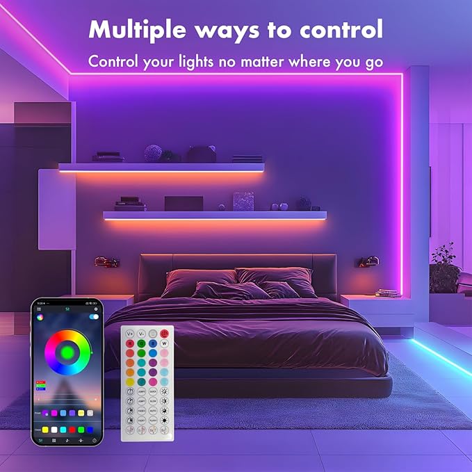 Neon Rope Lights, 40FT（2 Rolls of 20ft ） RGB Led Strip, Waterproof IP67, DIY Design, Music Sync, 44 Keys Remote Control, Multiple Modes, for Living Room, Bedroom, Holiday Decoration