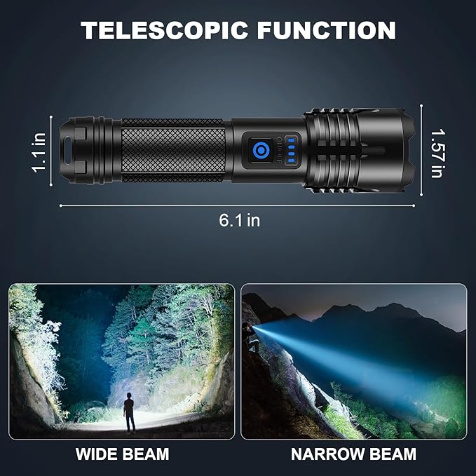 Rechargeable Flashlights High Lumens, 90,000 Lumens Super Bright Led Flashlights with USB Cable, Adjustable Powerful 5 Modes Waterproof Flashlight Handheld Flash Light for Home Camping